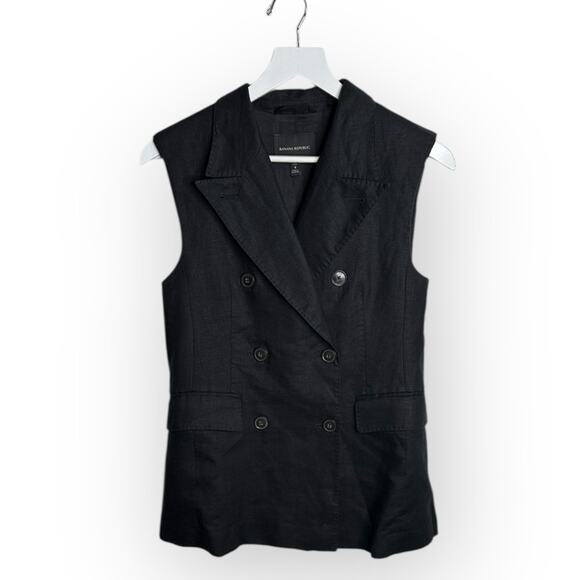 Banana Republic Jackets & Blazers - Banana Republic Palma Linen Long Vest Black V Neck Double Breasted W1948 Sz 4P